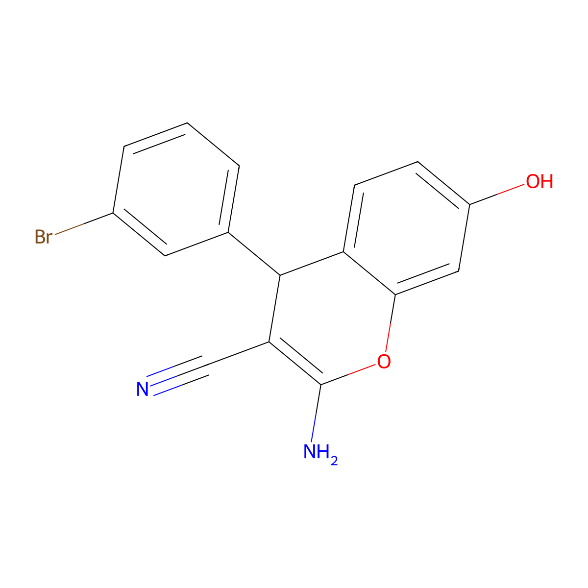 2-Amino-4-(3-bromophenyl)-7-hydroxy-4H-chromene-3-carbonitrile molecular structure, CAS 302904-15-0