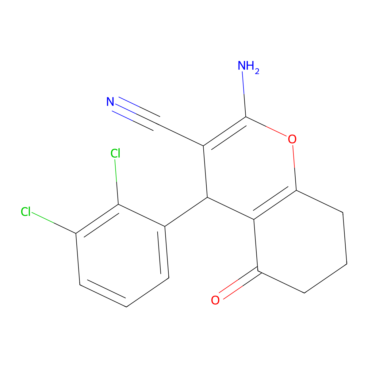 2-amino-4-(2,3-dichlorophenyl)-5-oxo-5,6,7,8-tetrahydro-4H-chromene-3-carbonitrile molecular structure, CAS 302904-16-1