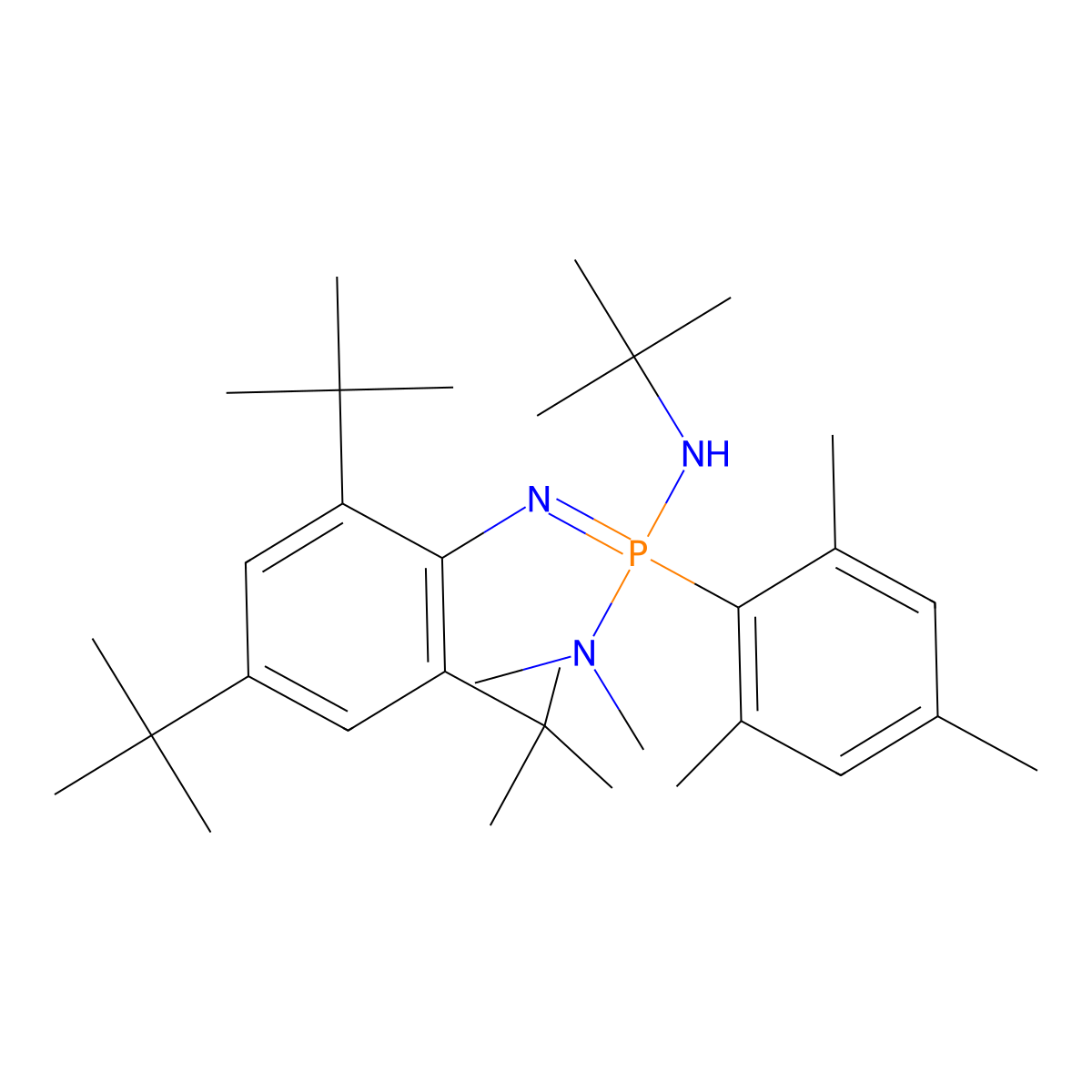 ([(Tert-butyl)amino]{[2,4,6-tris(tert-butyl)phenyl]azamethylene}(2,4,6-trimeth ylphenyl)phosphino)dimethylamine molecular structure, CAS 302904-45-6