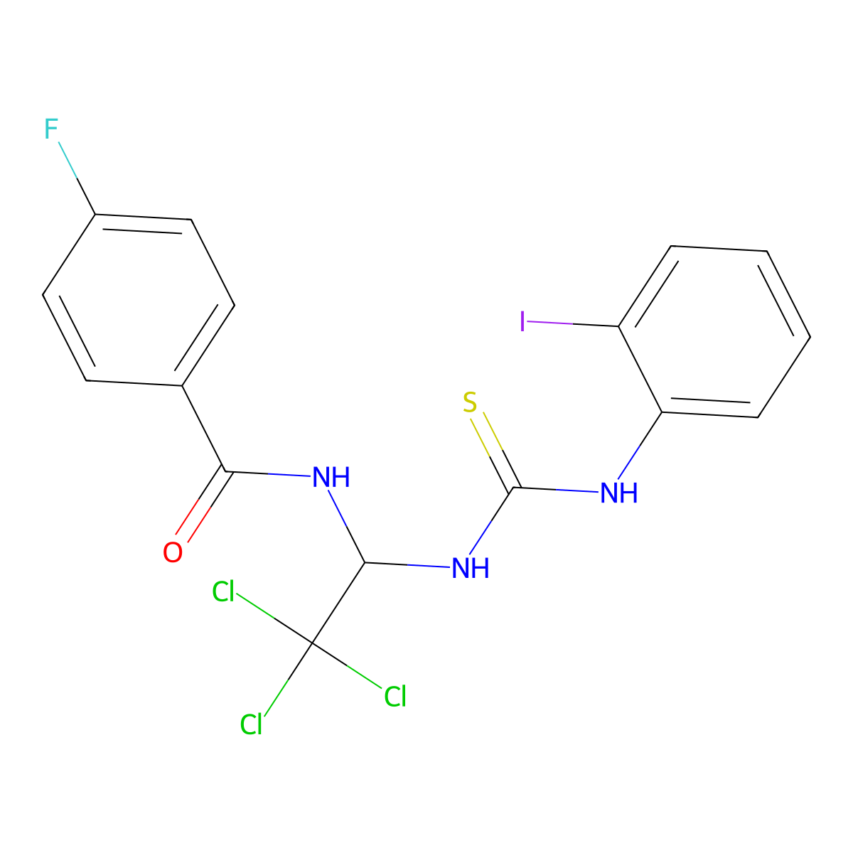 4-Fluoro-N-(2,2,2-trichloro-1-(((2-iodoanilino)carbothioyl)amino)ethyl)benzamide molecular structure, CAS 302904-50-3