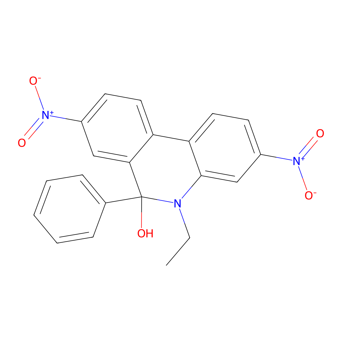 5-Ethyl-5,6-dihydro-3,8-dinitro-6-phenyl-6-phenanthridinol molecular structure, CAS 302911-79-1