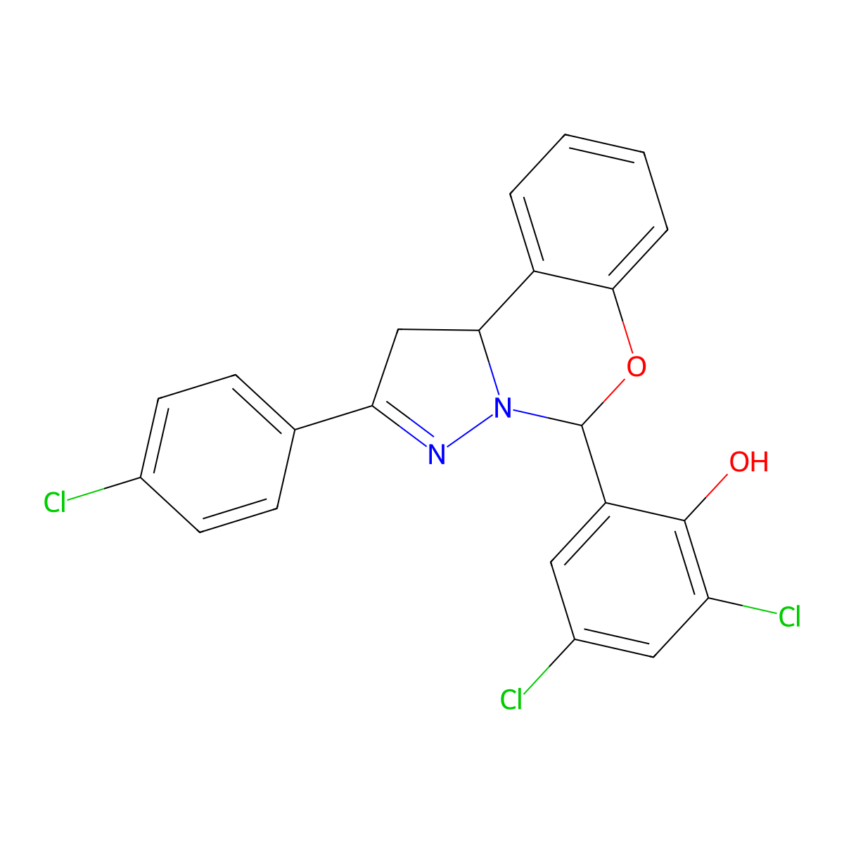 2,4-DI-CL-6-(2-(4-CL-PH)-1,10B-Dihydropyrazolo(1,5-C)(1,3)benzoxazin-5-YL)phenol molecular structure, CAS 302913-76-4