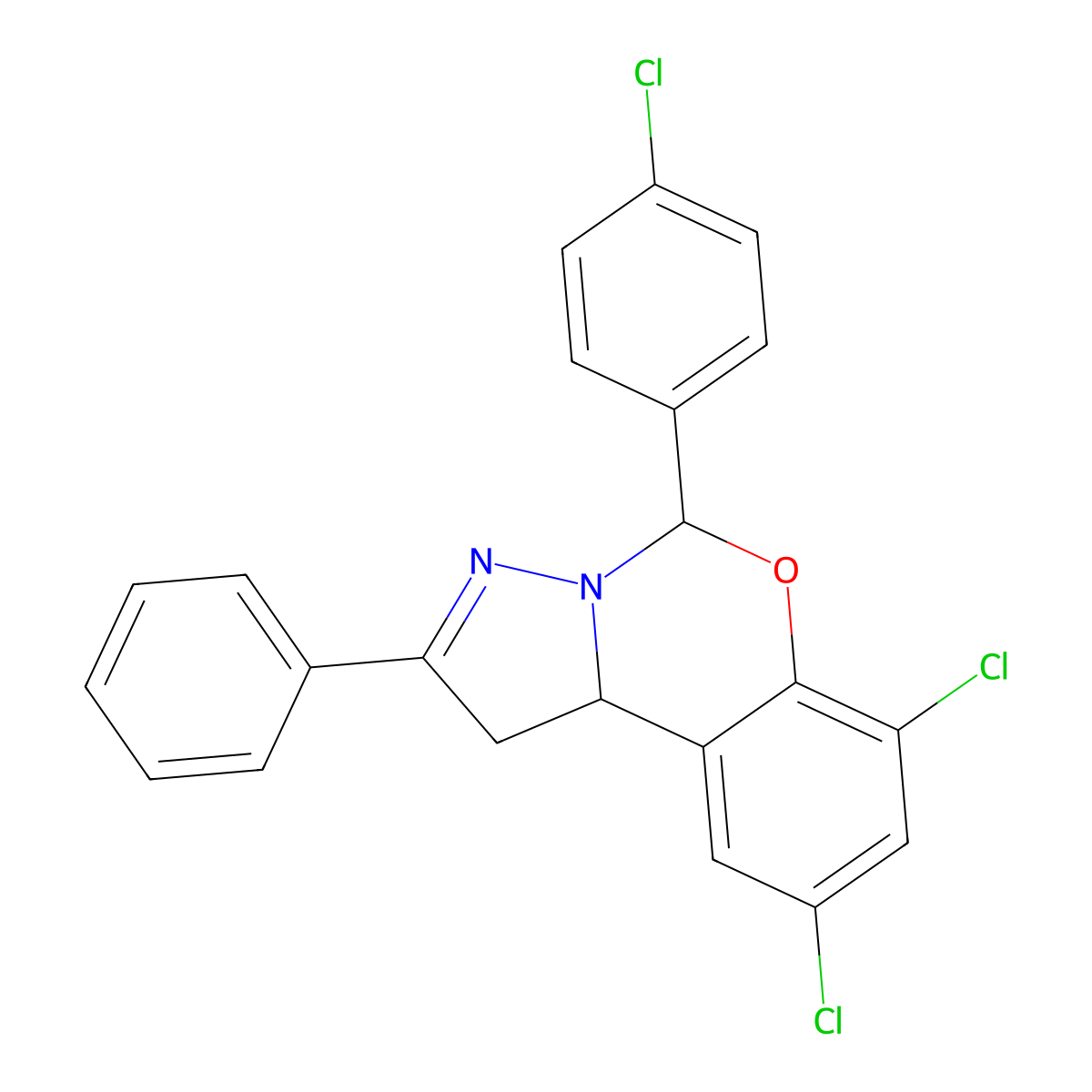 7,9-Dichloro-5-(4-CL-phenyl)-2-PH-1,10B-dihydropyrazolo(1,5-C)(1,3)benzoxazine molecular structure, CAS 302913-77-5