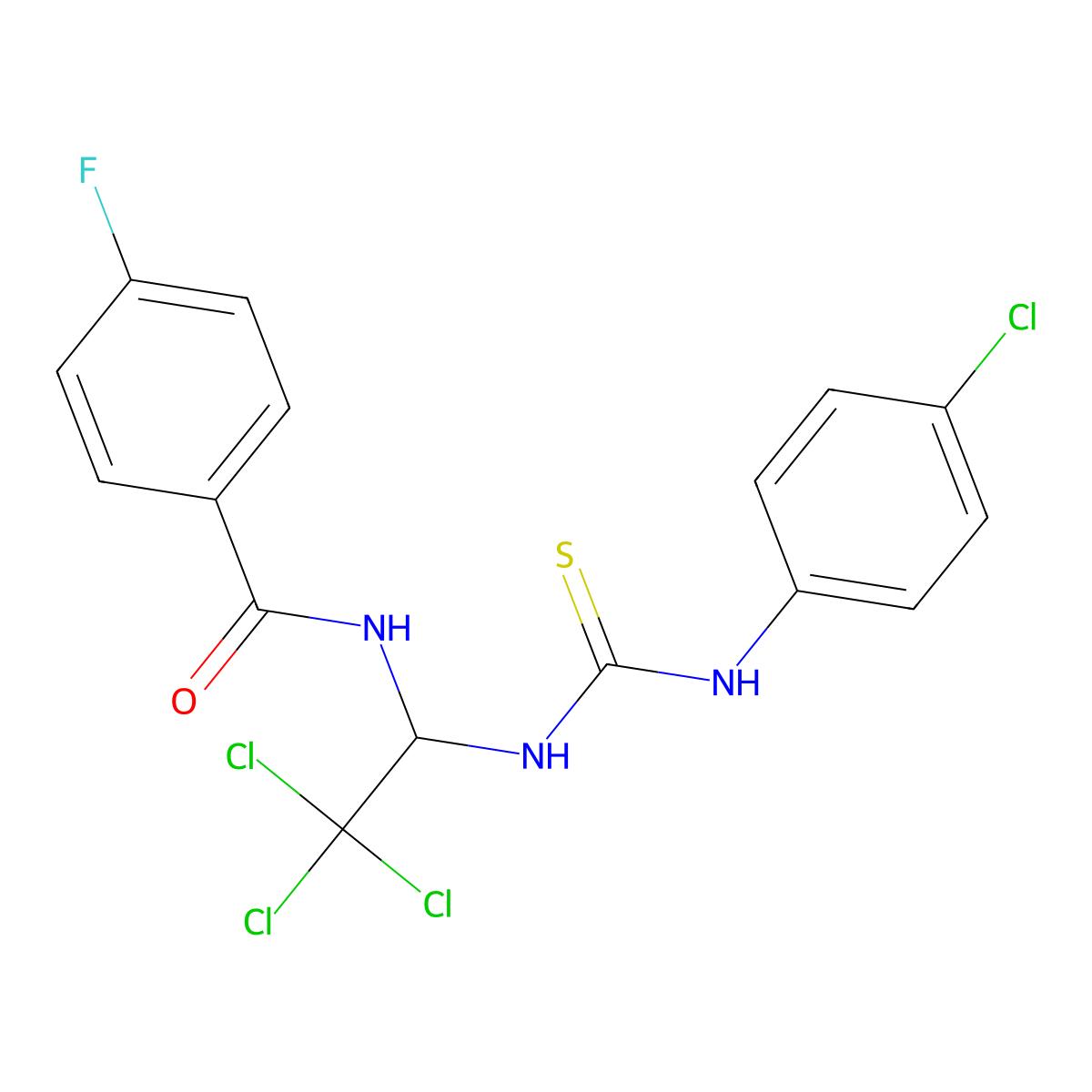 4-fluoro-N-[2,2,2-trichloro-1-[(4-chlorophenyl)carbamothioylamino]ethyl]benzamide molecular structure, CAS 302913-80-0