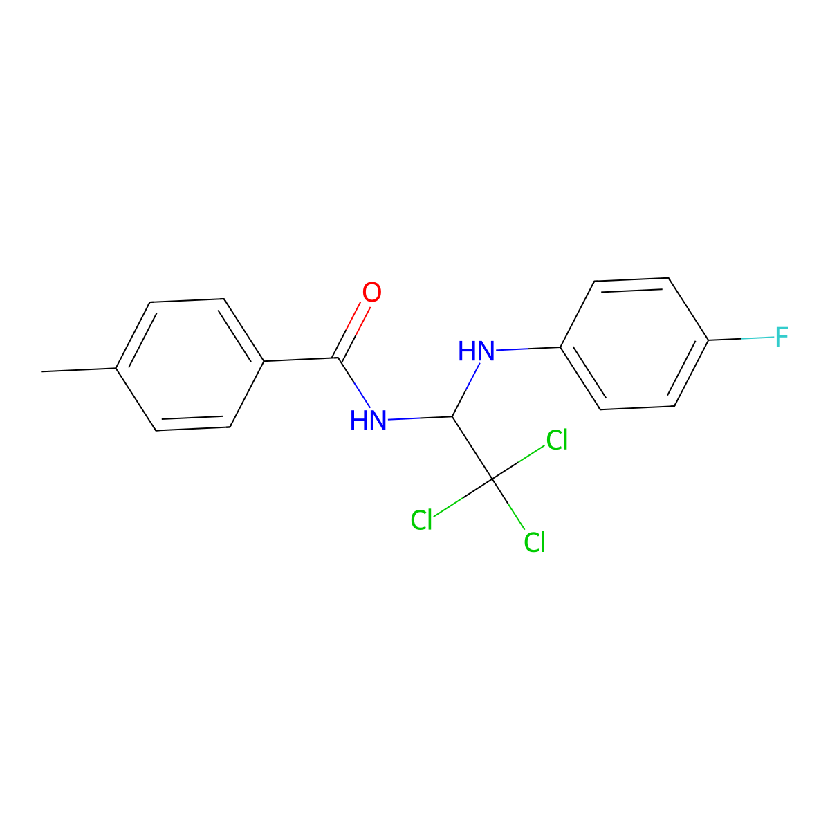 4-Methyl-N-(2,2,2-trichloro-1-(4-fluoroanilino)ethyl)benzamide molecular structure, CAS 302913-94-6