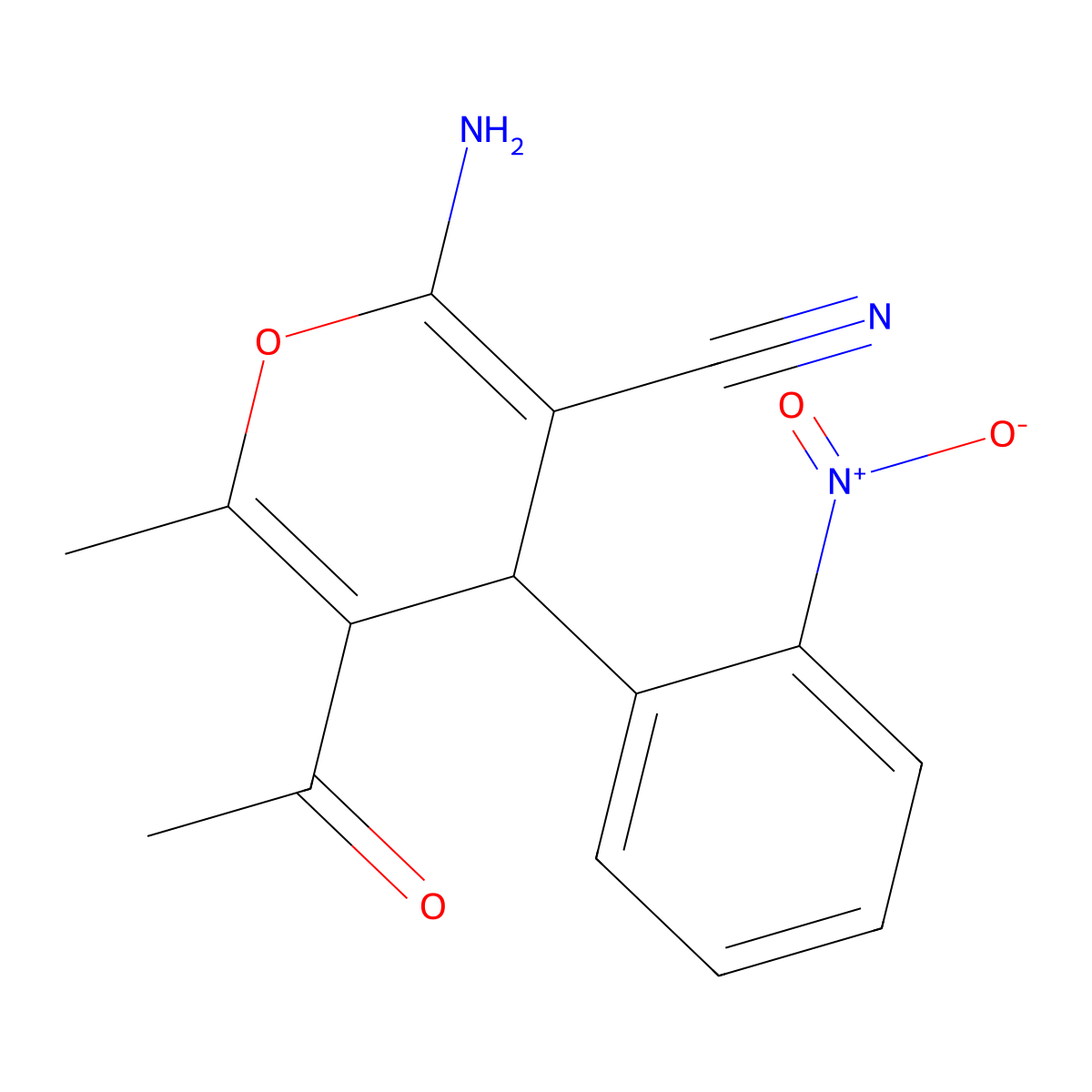 5-Acetyl-2-amino-6-methyl-4-(2-nitrophenyl)-4H-pyran-3-carbonitrile molecular structure, CAS 302913-96-8