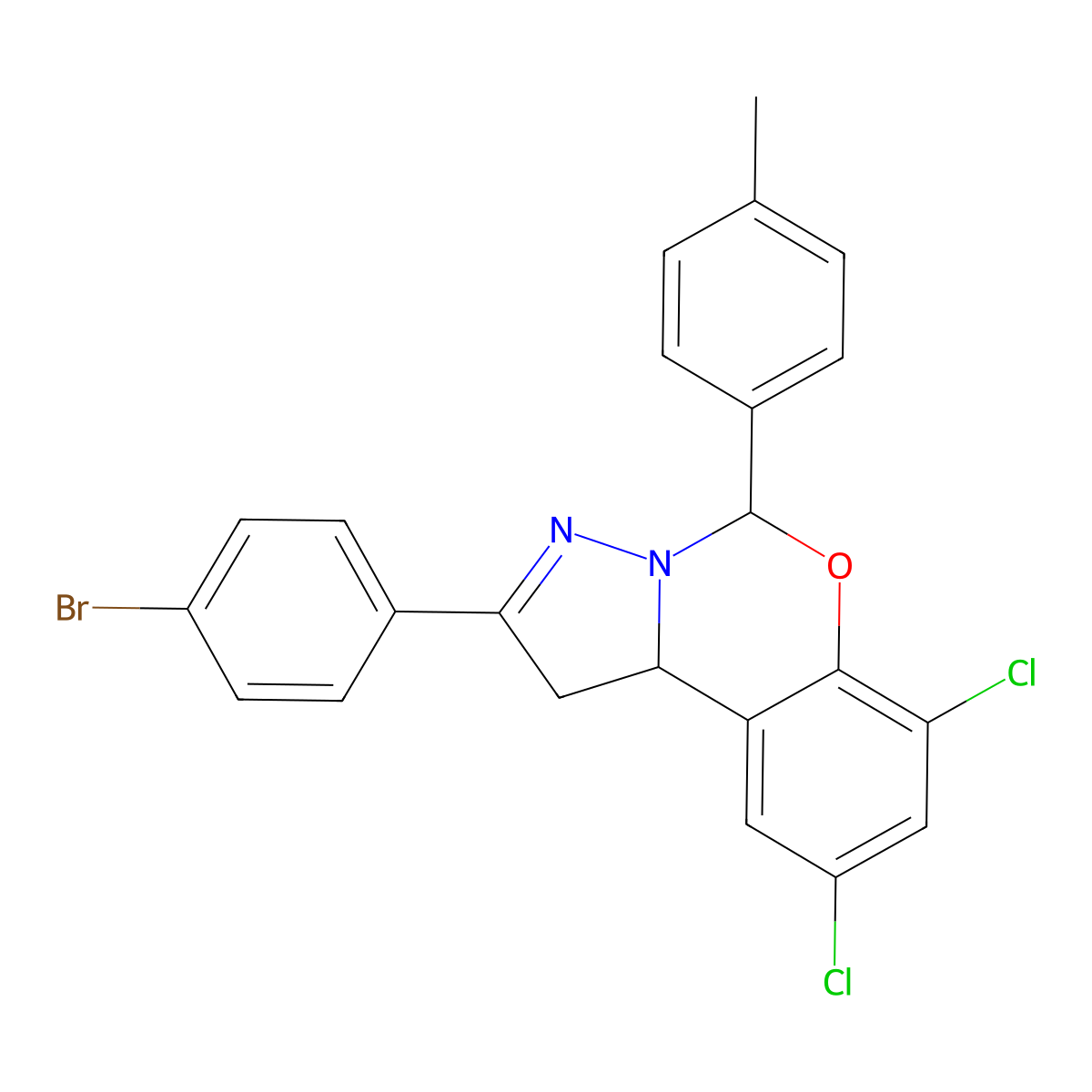 2-(4-BR-PH)-7,9-DI-CL-5-(4-ME-PH)-1,10B-Dihydropyrazolo(1,5-C)(1,3)benzoxazine molecular structure, CAS 302914-06-3