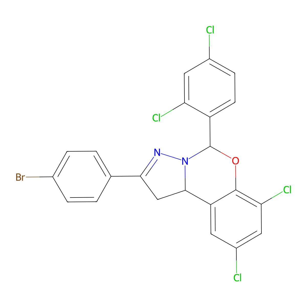 2-(4-Bromophenyl)-7,9-dichloro-5-(2,4-dichlorophenyl)-1,10B-dihydropyrazolo[1,5-C][1,3]benzoxazine molecular structure, CAS 302914-09-6