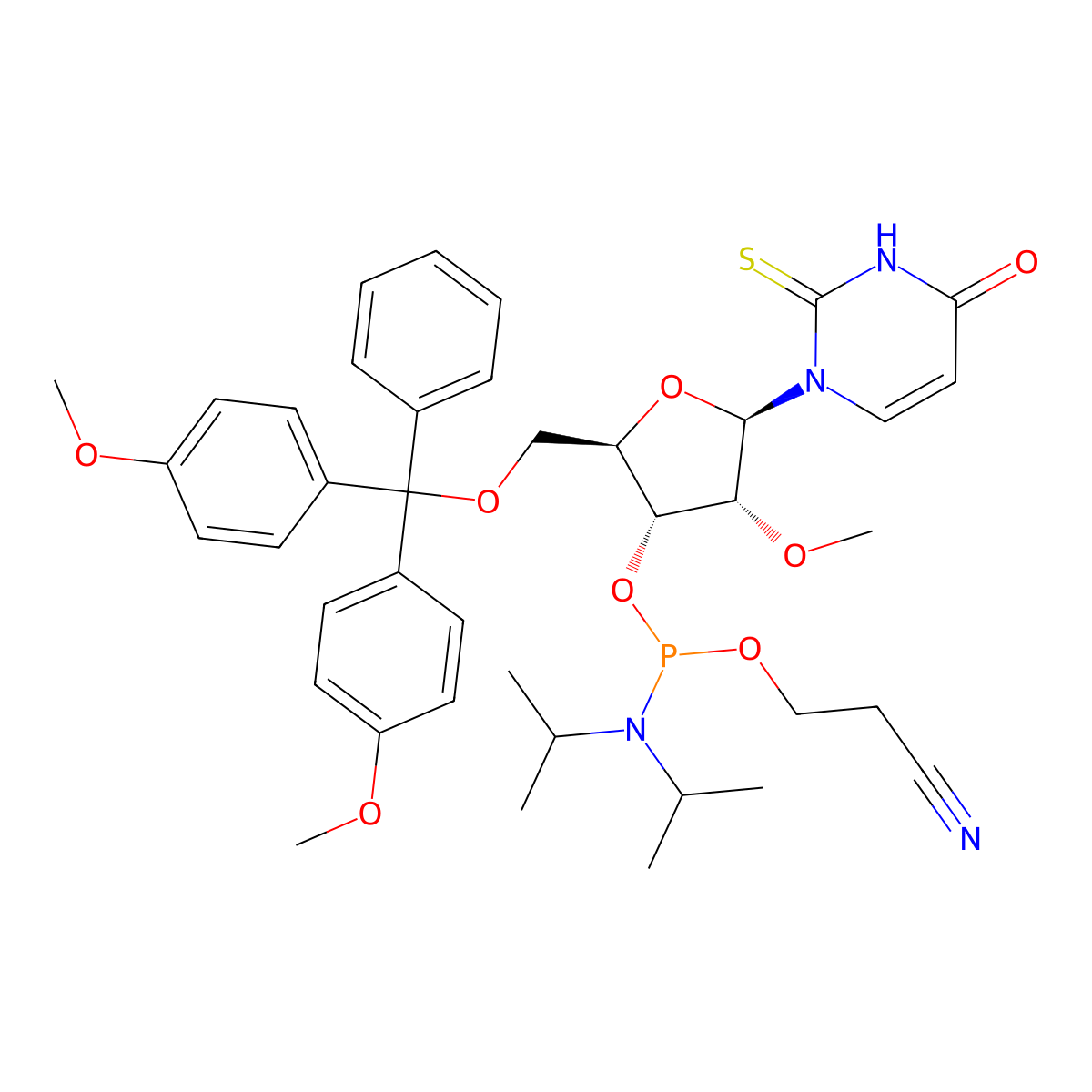 2 inverted exclamation mark-O-Me-2-thio-U-3 inverted exclamation mark-phos phoramidite molecular structure, CAS 302918-84-9