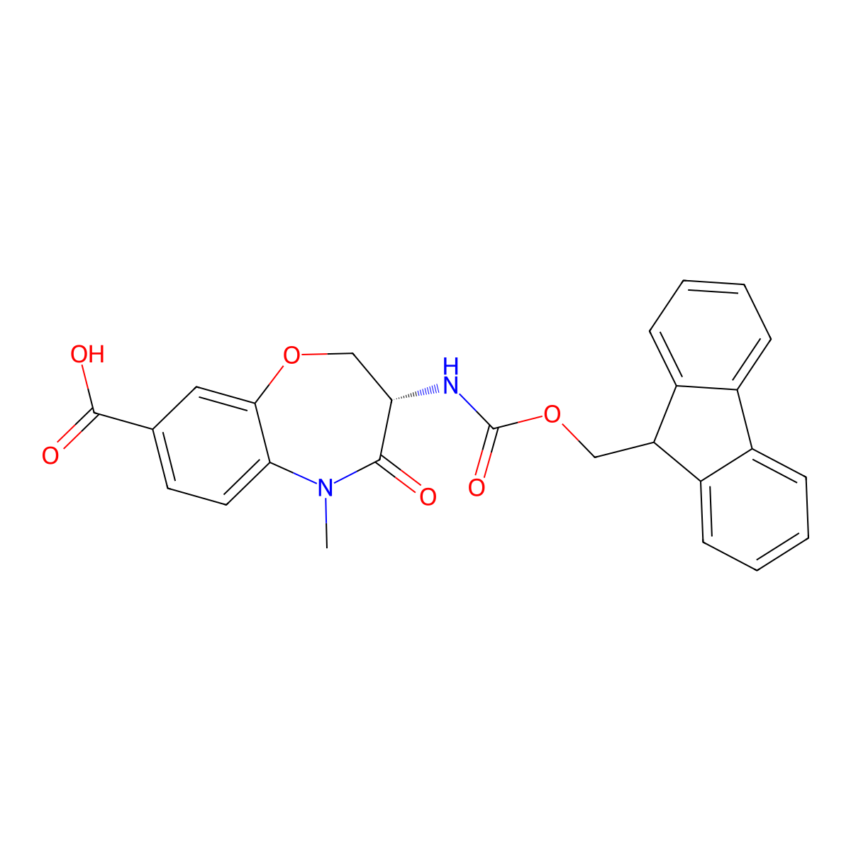 (S)-3-((((9H-Fluoren-9-yl)methoxy)carbonyl)amino)-5-methyl-4-oxo-2,3,4,5-tetrahydrobenzo[b][1,4]oxazepine-8-carboxylic acid molecular structure, CAS 3029247-58-0