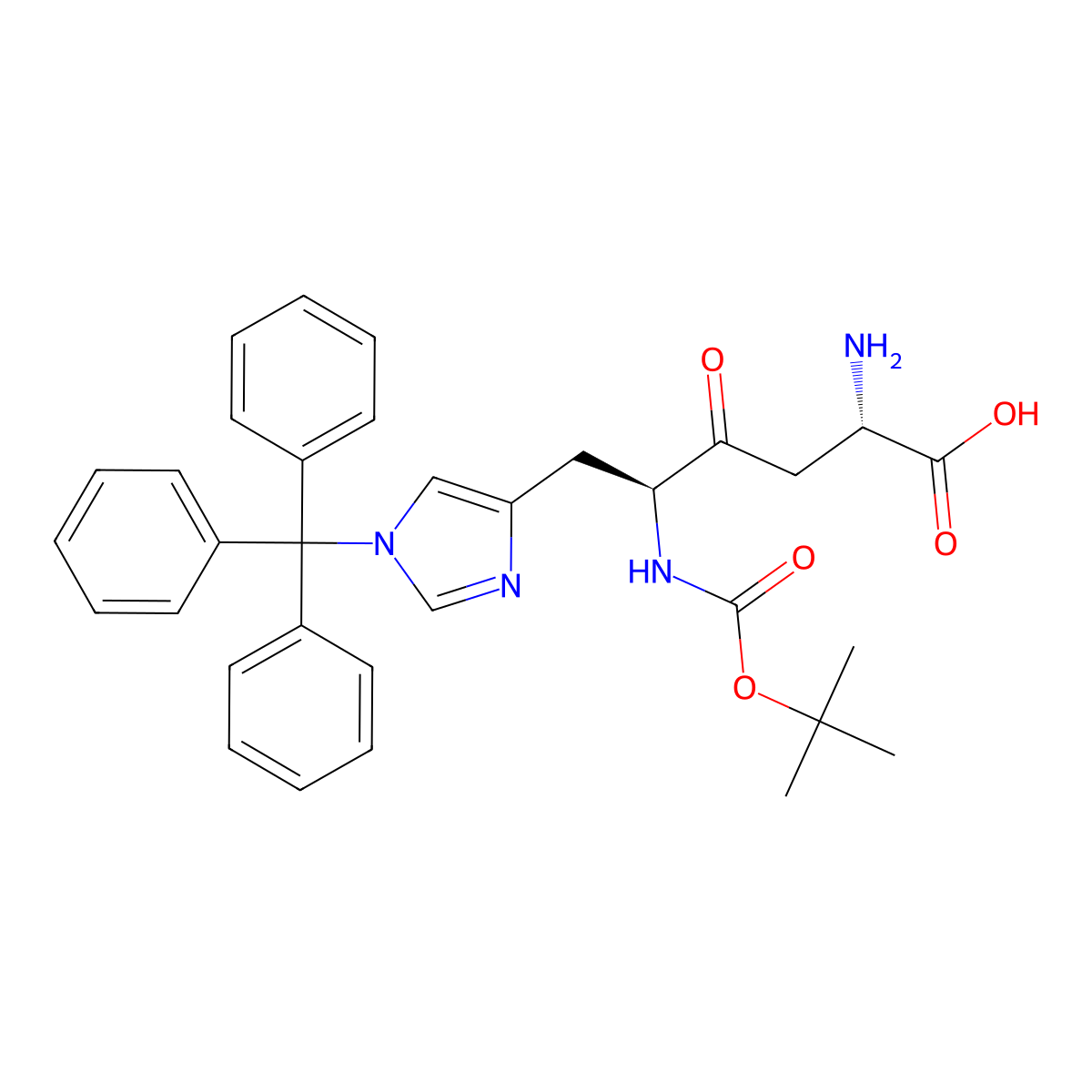 (2S,5S)-2-Amino-5-((tert-butoxycarbonyl)amino)-4-oxo-6-(1-trityl-1H-imidazol-4-yl)hexanoic acid molecular structure, CAS 3029247-59-1