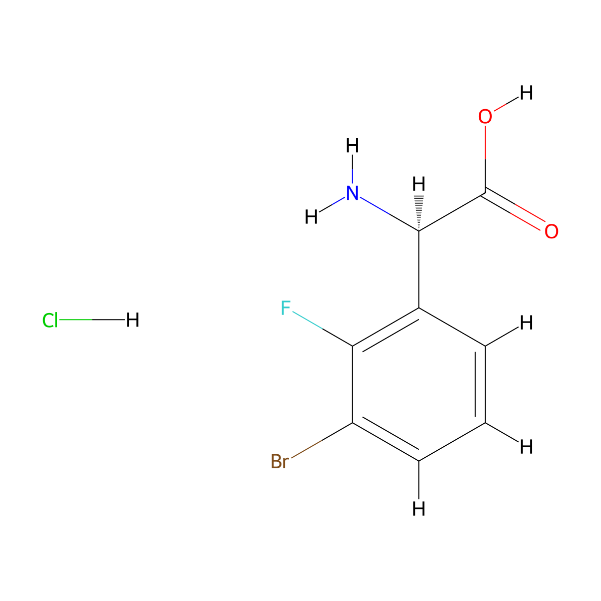 (R)-2-Amino-2-(3-bromo-2-fluorophenyl)acetic acid hydrochloride molecular structure, CAS 3029247-65-9