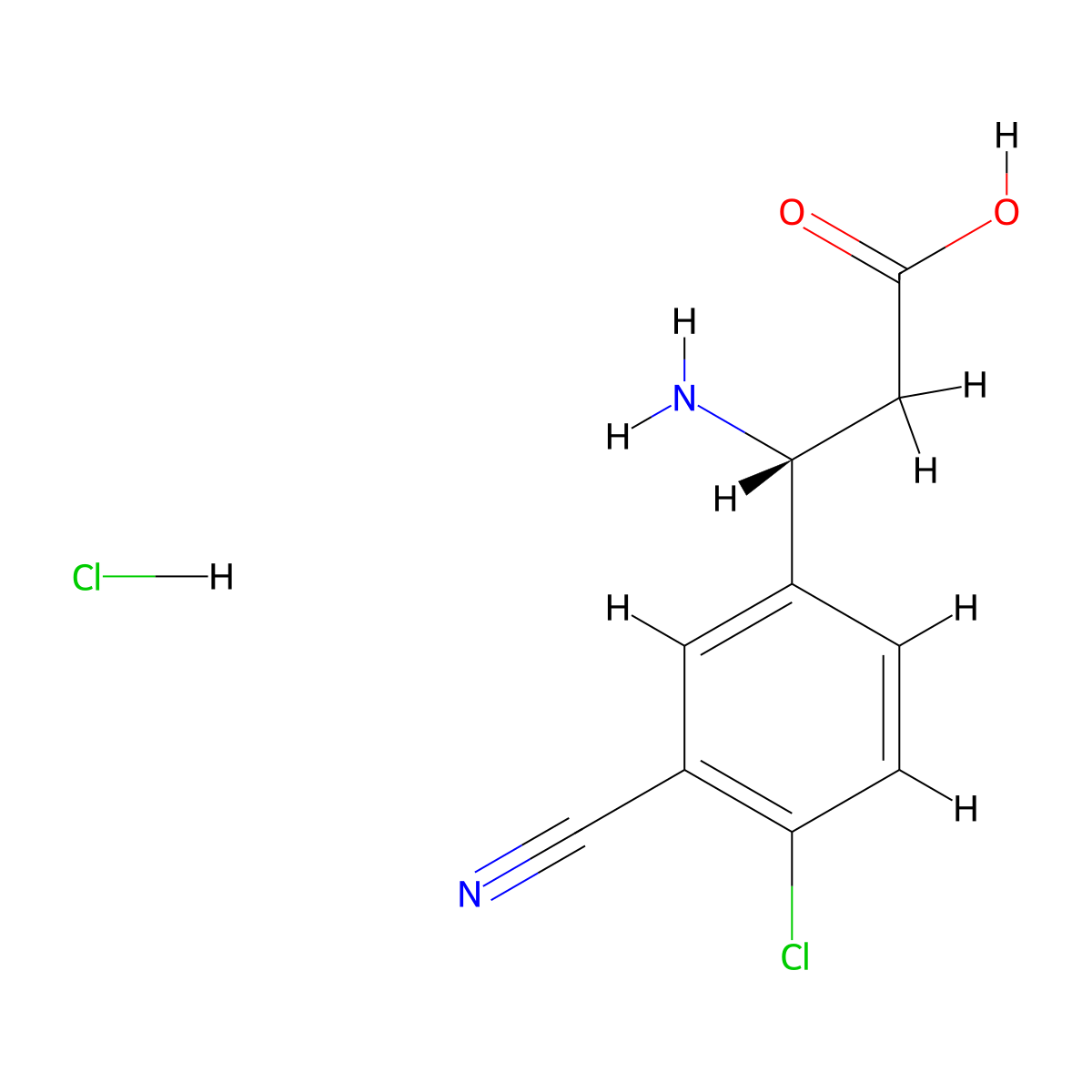 (R)-3-Amino-3-(4-chloro-3-cyanophenyl)propanoic acid hydrochloride molecular structure, CAS 3029247-67-1