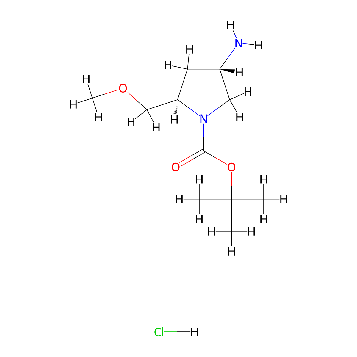 tert-Butyl (2R,4S)-4-amino-2-(methoxymethyl)pyrrolidine-1-carboxylate hydrochloride molecular structure, CAS 3029247-75-1