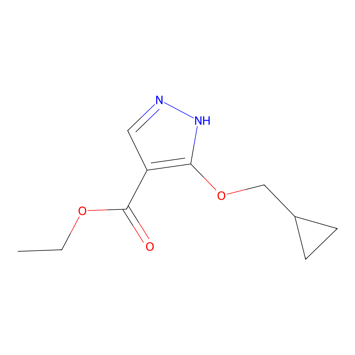 Ethyl 3-(cyclopropylmethoxy)-1H-pyrazole-4-carboxylate molecular structure, CAS 3029263-25-7