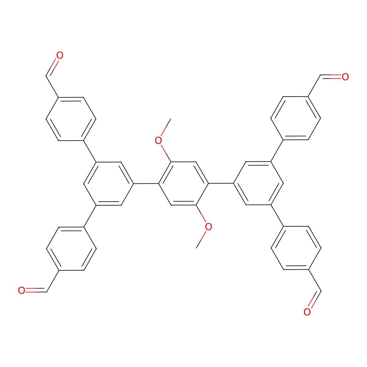 5',5'''-Bis(4-formylphenyl)-2'',5''-dimethoxy-[1,1':3',1'':4'',1''':3''',1''''-quinquephenyl]-4,4''''-dicarbaldehyde molecular structure, CAS 3029263-31-5