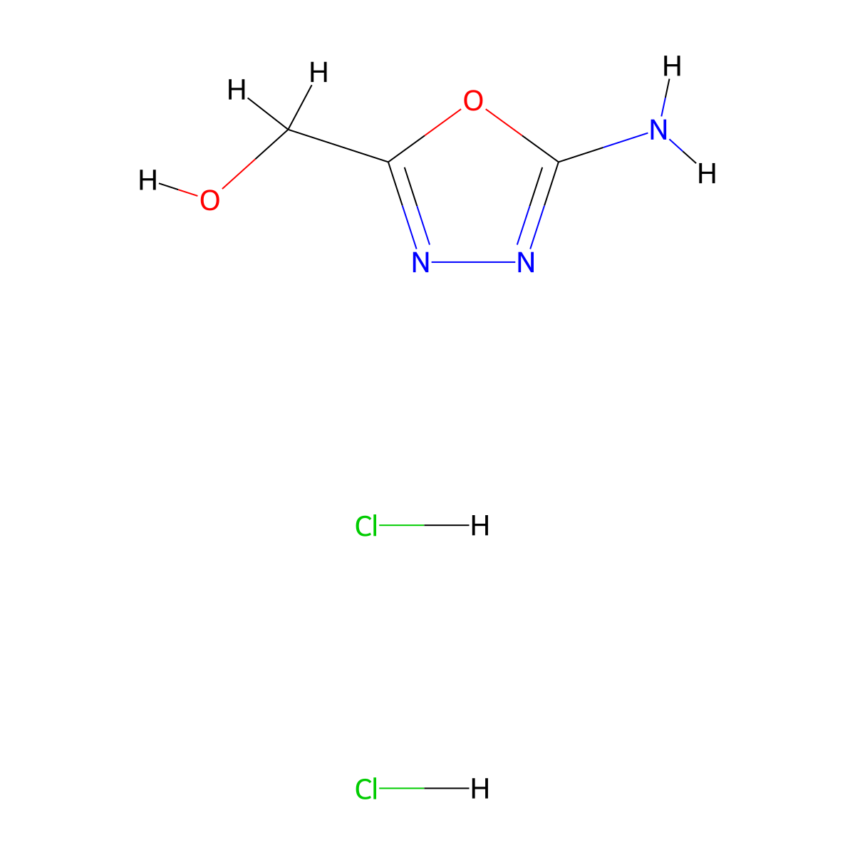 (5-Amino-1,3,4-oxadiazol-2-YL)methanol dihydrochloride molecular structure, CAS 3029270-03-6