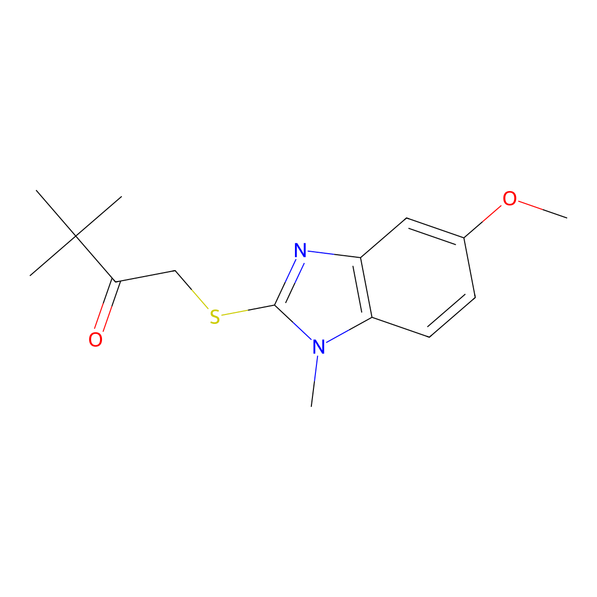 1-[(5-Methoxy-1-methyl-1H-benzimidazol-2-YL)thio]-3,3-dimethylbutan-2-one molecular structure, CAS 302929-96-0