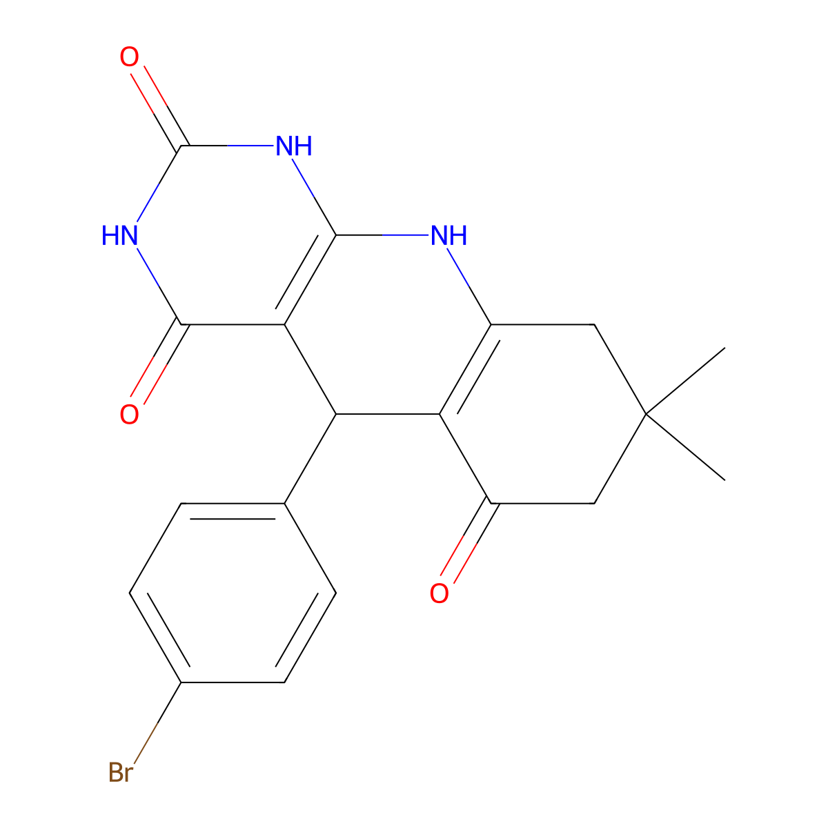 5-(4-bromophenyl)-8,8-dimethyl-5,8,9,10-tetrahydropyrimido[4,5-b]quinoline-2,4,6(1H,3H,7H)-trione molecular structure, CAS 302931-48-2