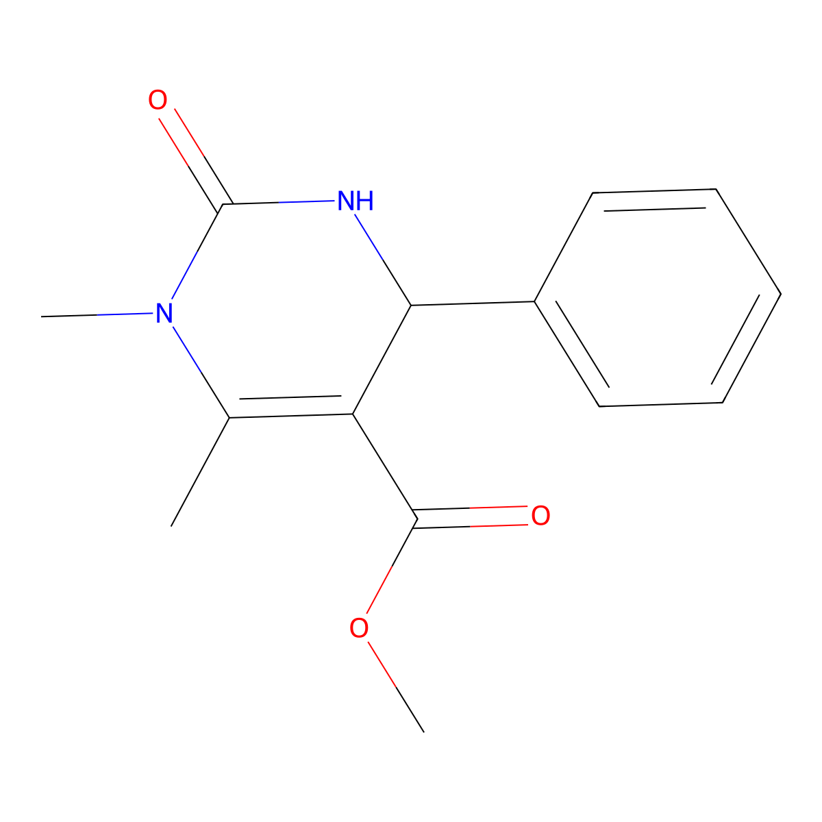 Methyl 1,6-dimethyl-2-oxo-4-phenyl-1,2,3,4-tetrahydropyrimidine-5-carboxylate molecular structure, CAS 302932-49-6