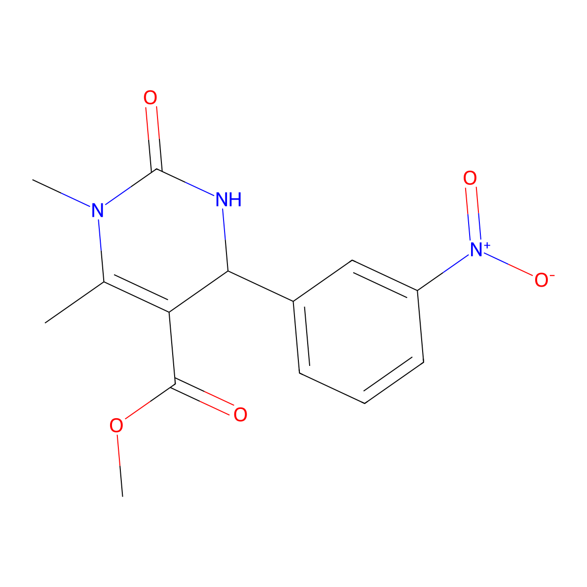 Methyl 1,6-dimethyl-4-(3-nitrophenyl)-2-oxo-1,2,3,4-tetrahydropyrimidine-5-carboxylate molecular structure, CAS 302934-27-6