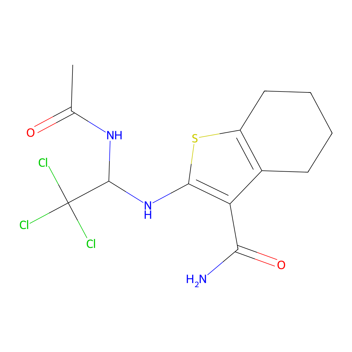 2-[(1-Acetamido-2,2,2-trichloroethyl)amino]-4,5,6,7-tetrahydro-1-benzothiophene-3-carboxamide molecular structure, CAS 302934-32-3