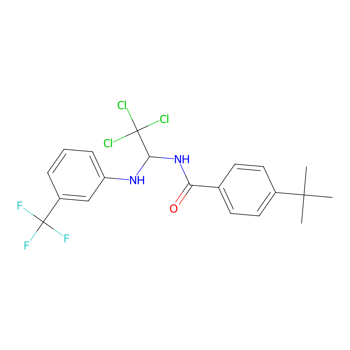 4-tert-butyl-N-[2,2,2-trichloro-1-[3-(trifluoromethyl)anilino]ethyl]benzamide molecular structure, CAS 302934-49-2