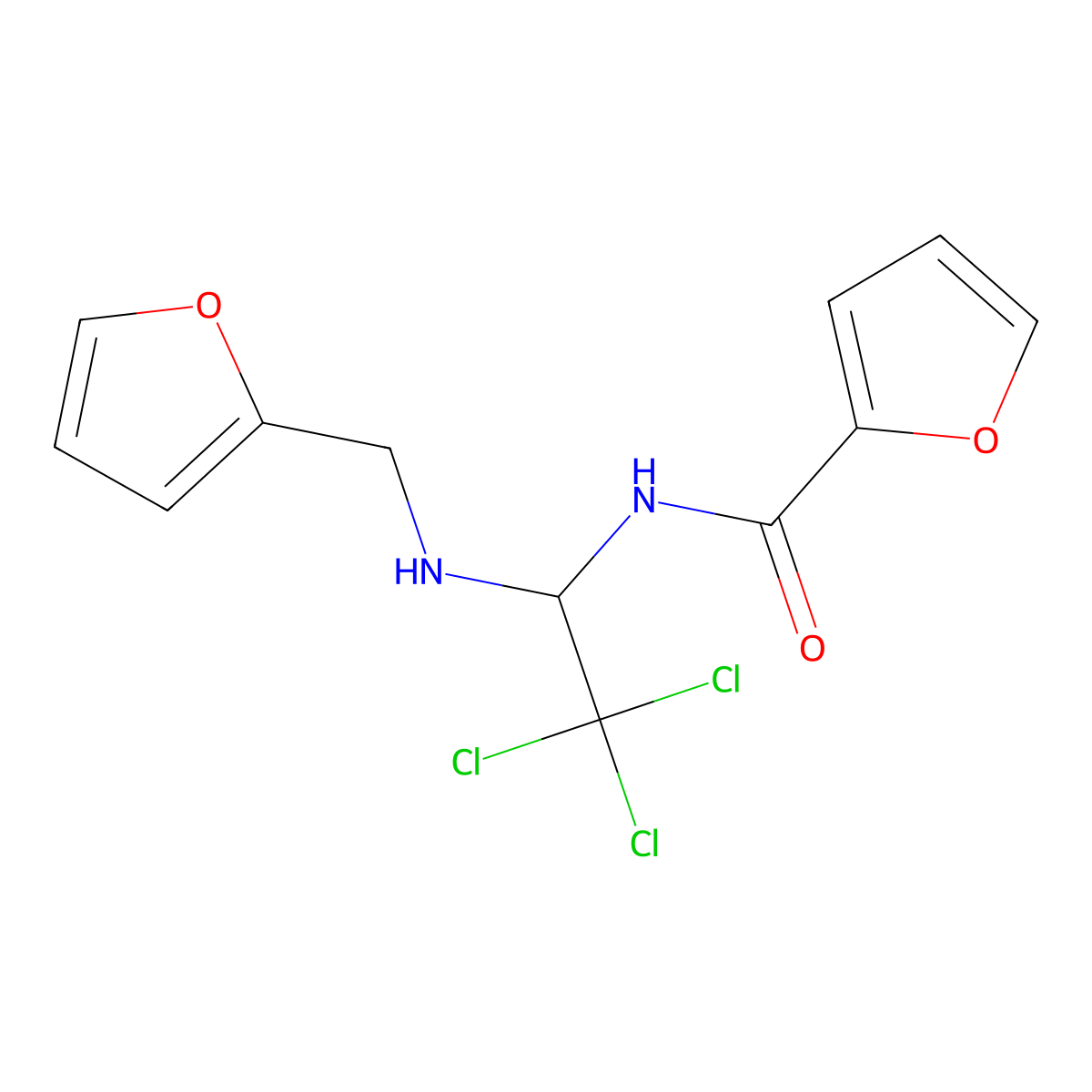N-(2,2,2-trichloro-1-((furan-2-ylmethyl)amino)ethyl)furan-2-carboxamide molecular structure, CAS 302934-53-8