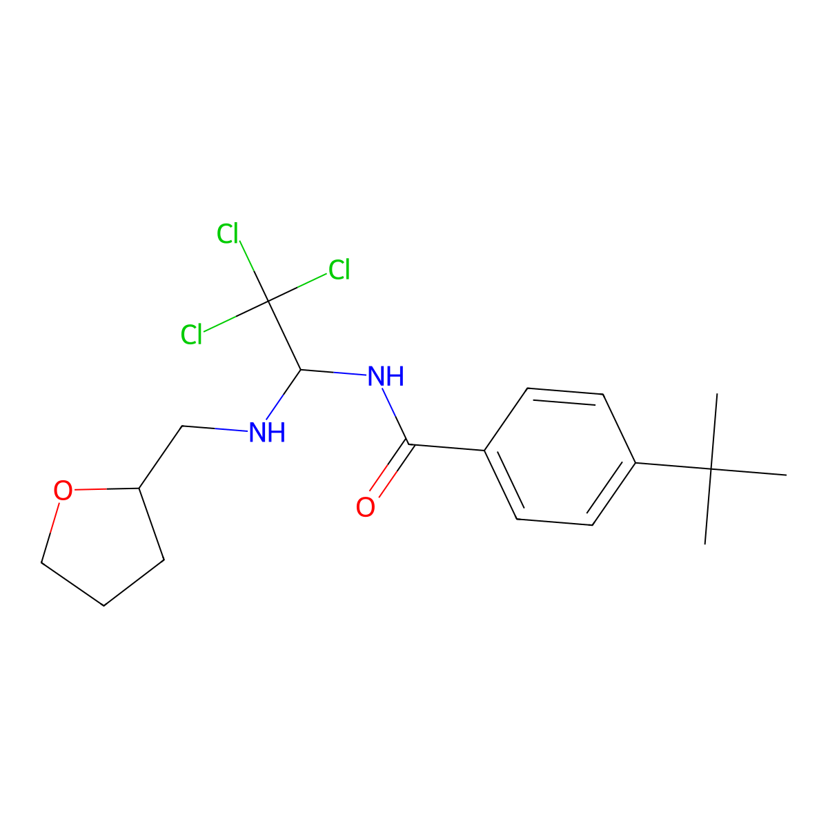 4-tert-butyl-N-{2,2,2-trichloro-1-[(tetrahydrofuran-2-ylmethyl)amino]ethyl}benzamide molecular structure, CAS 302934-62-9