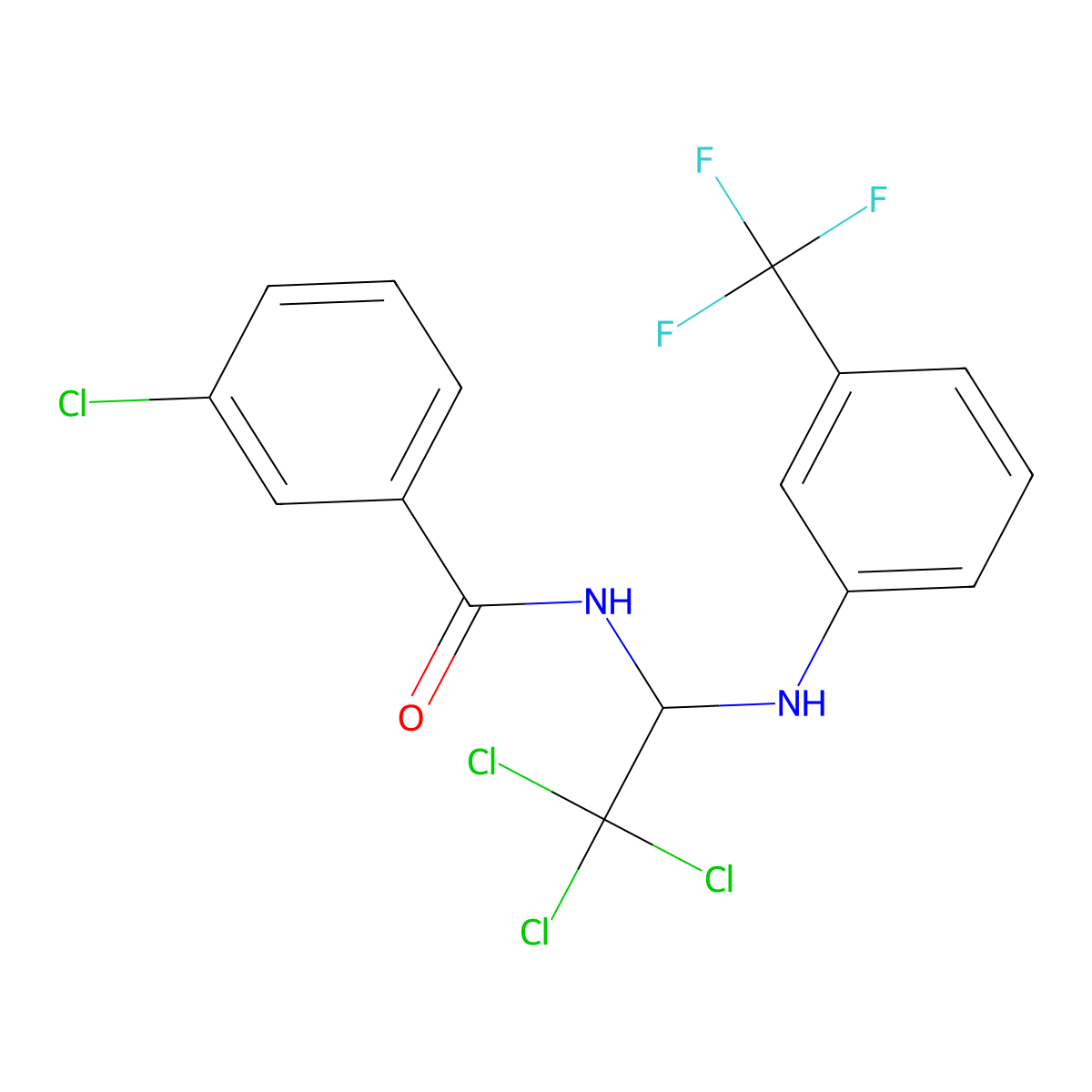 3-chloro-N-(2,2,2-trichloro-1-((3-(trifluoromethyl)phenyl)amino)ethyl)benzamide molecular structure, CAS 302934-69-6