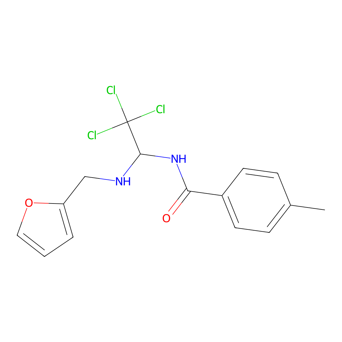 4-methyl-N-[2,2,2-trichloro-1-(furan-2-ylmethylamino)ethyl]benzamide molecular structure, CAS 302934-74-3