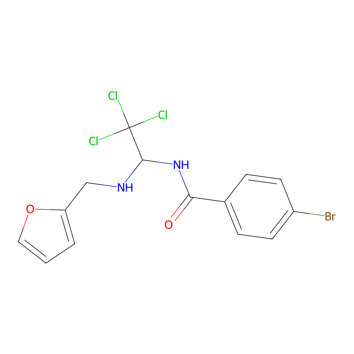 4-bromo-N-[2,2,2-trichloro-1-(furan-2-ylmethylamino)ethyl]benzamide molecular structure, CAS 302934-79-8