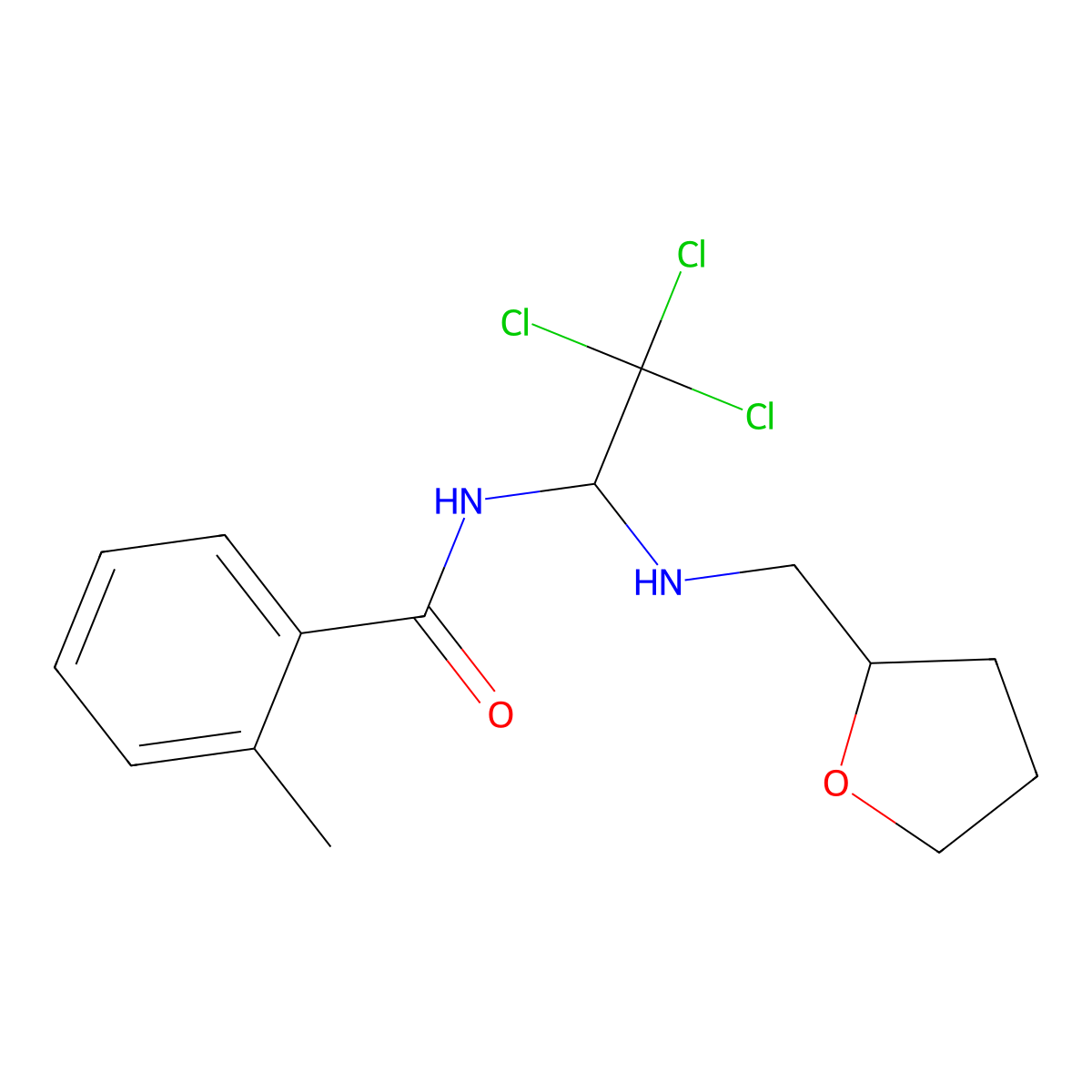 2-methyl-N-[2,2,2-trichloro-1-(oxolan-2-ylmethylamino)ethyl]benzamide molecular structure, CAS 302934-82-3