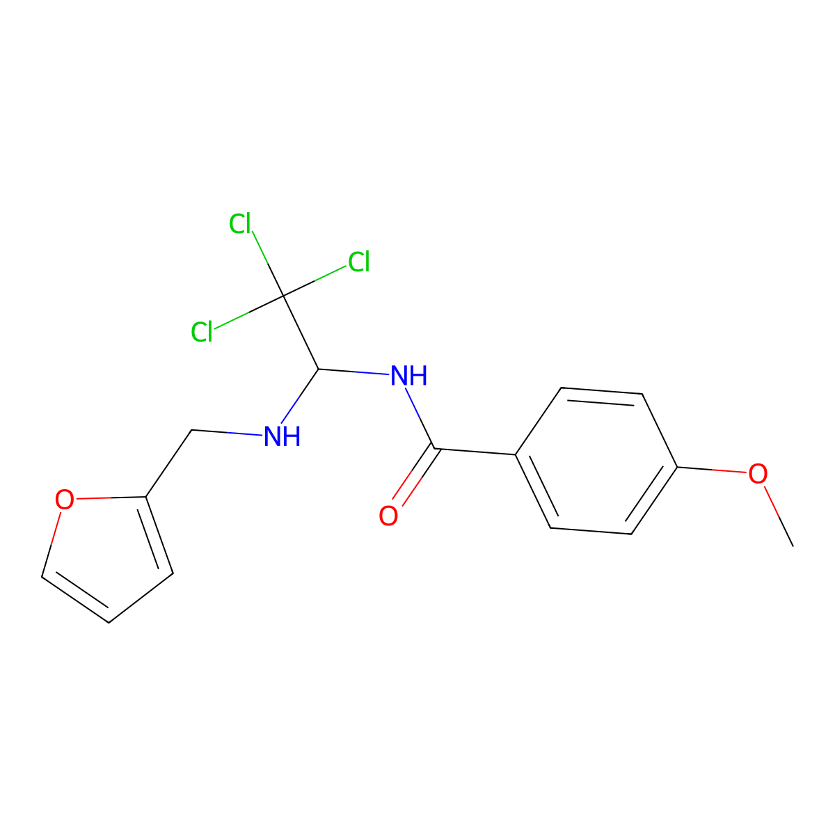 4-methoxy-N-[2,2,2-trichloro-1-(furan-2-ylmethylamino)ethyl]benzamide molecular structure, CAS 302934-84-5