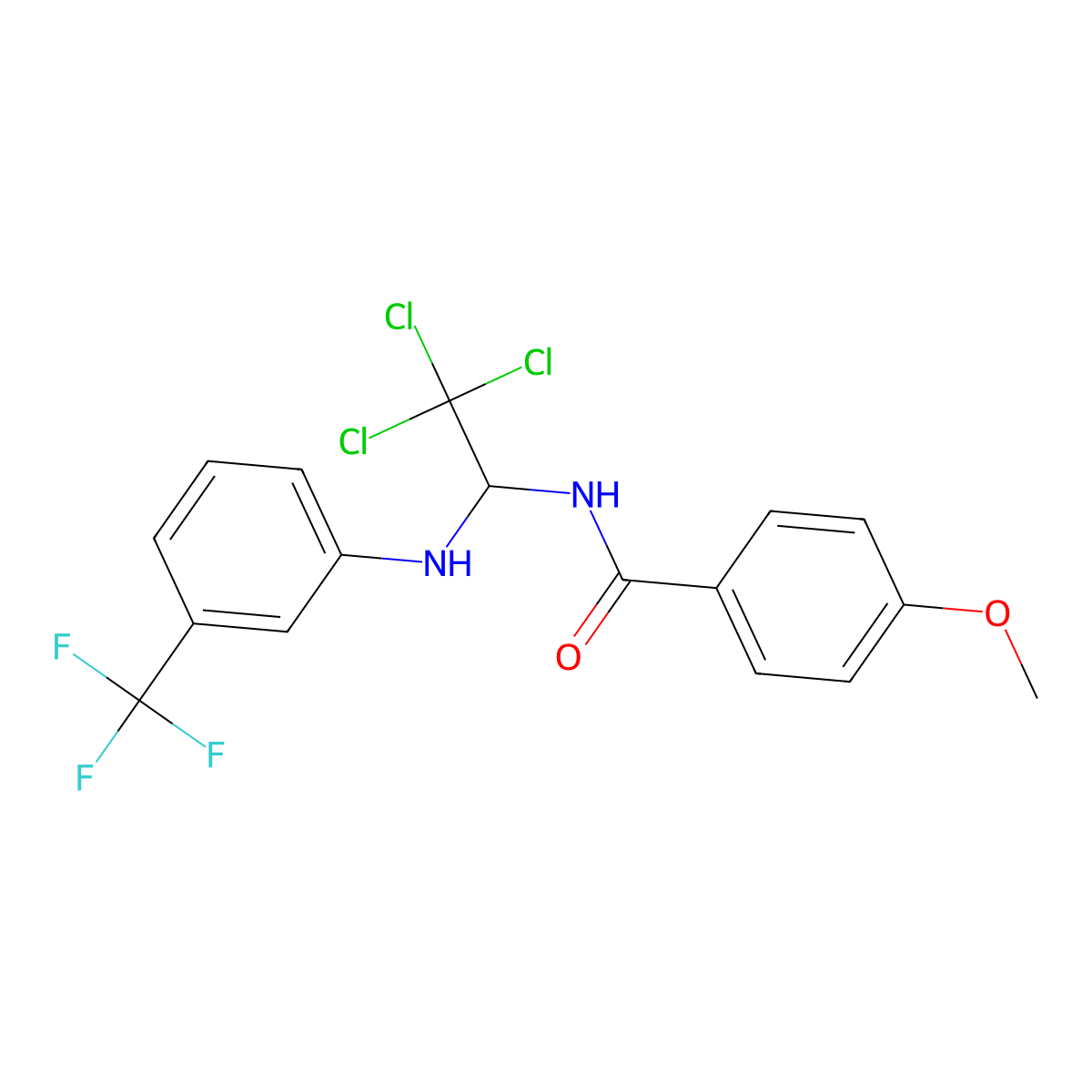 4-methoxy-N-(2,2,2-trichloro-1-{[3-(trifluoromethyl)phenyl]amino}ethyl)benzamide molecular structure, CAS 302934-85-6