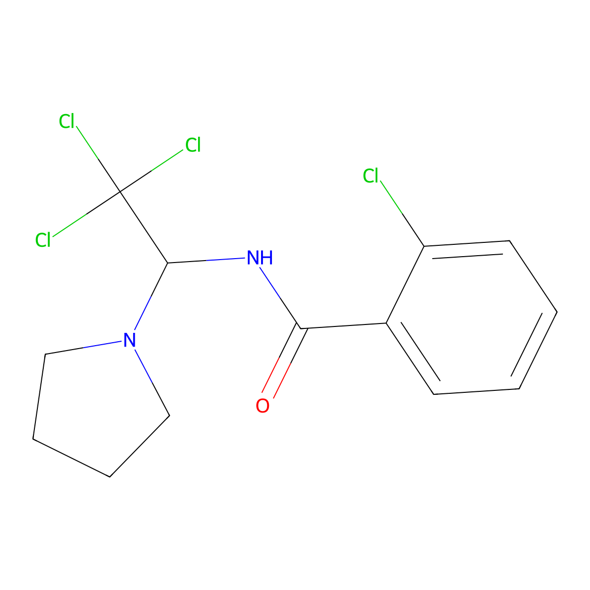 2-chloro-N-(2,2,2-trichloro-1-pyrrolidin-1-ylethyl)benzamide molecular structure, CAS 302934-87-8