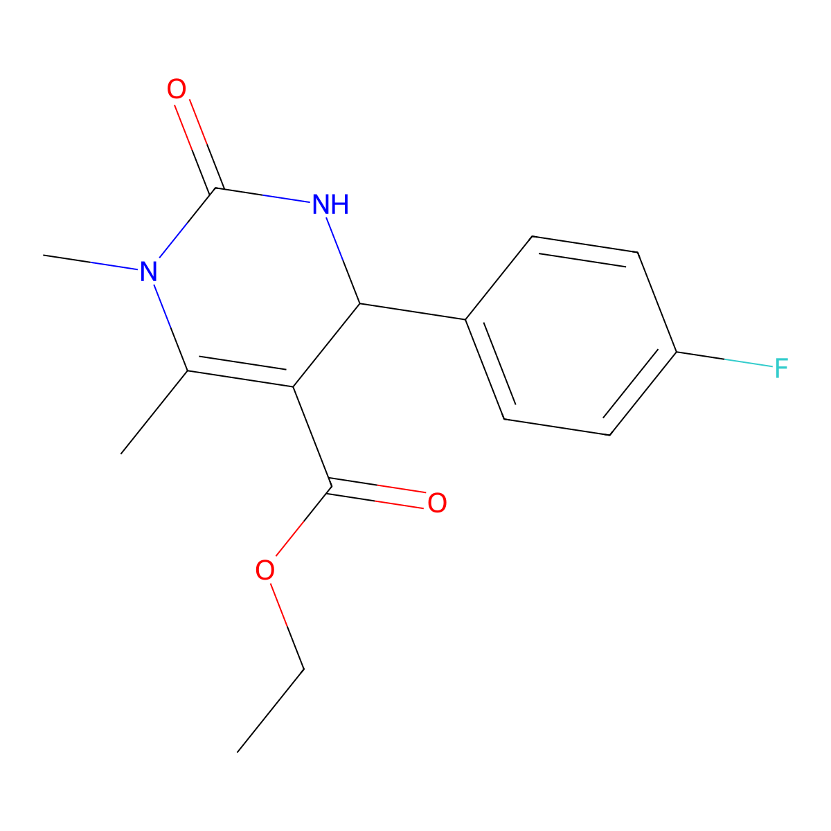 Ethyl 4-(4-fluorophenyl)-1,6-dimethyl-2-oxo-1,2,3,4-tetrahydropyrimidine-5-carboxylate molecular structure, CAS 302934-92-5