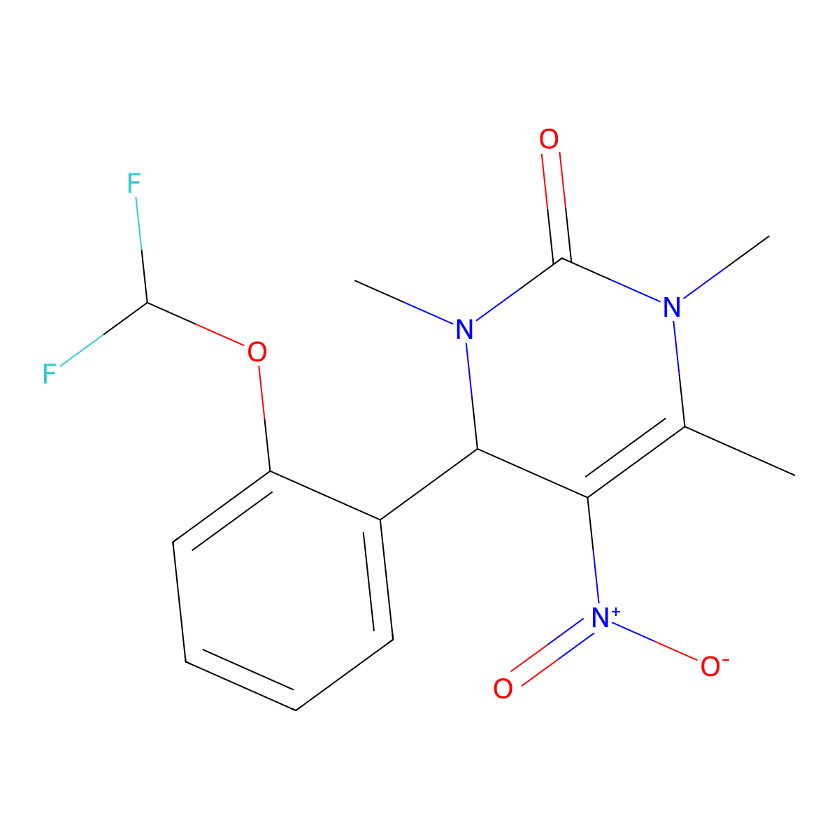 4-(2-(difluoromethoxy)phenyl)-1,3,6-trimethyl-5-nitro-3,4-dihydropyrimidin-2(1H)-one molecular structure, CAS 302935-07-5