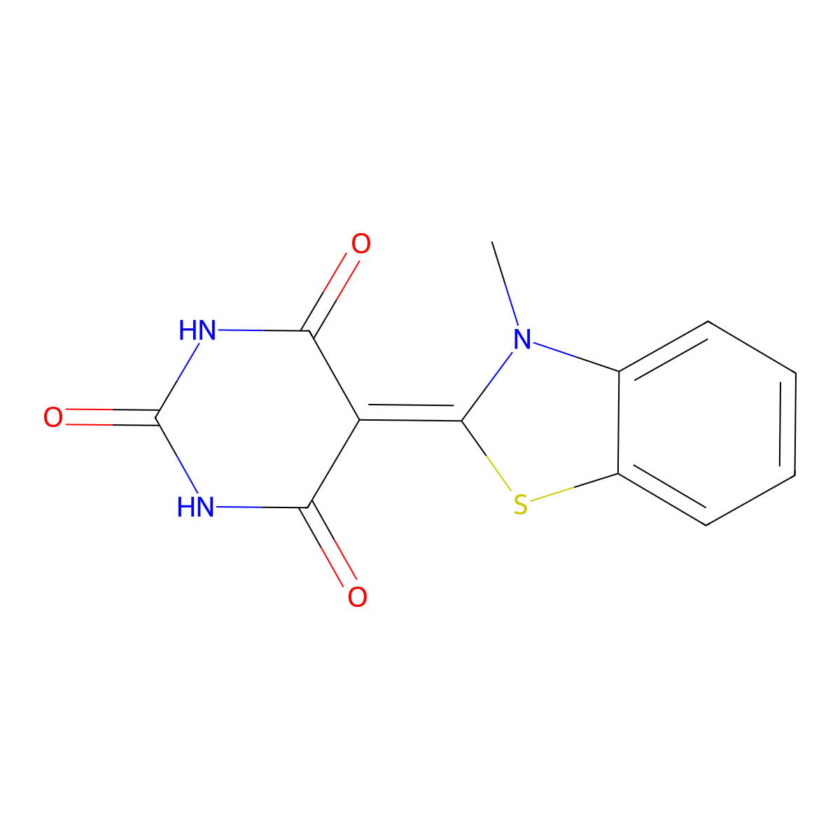 5-(3-methyl-1,3-benzothiazol-2(3H)-ylidene)pyrimidine-2,4,6(1H,3H,5H)-trione molecular structure, CAS 302935-47-3