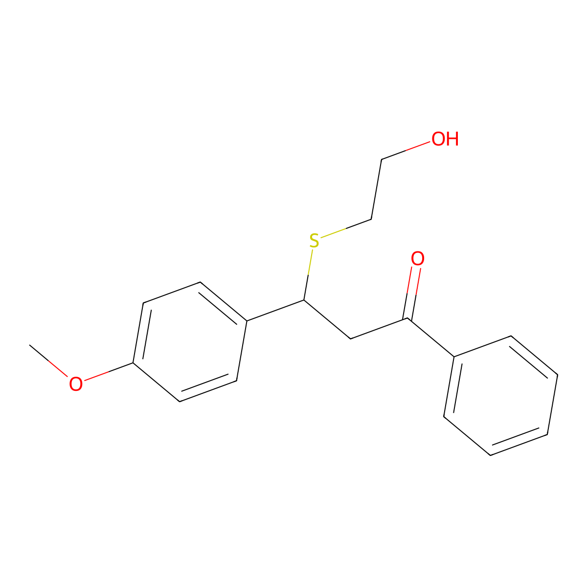 3-((2-Hydroxyethyl)thio)-3-(4-methoxyphenyl)-1-phenylpropan-1-one molecular structure, CAS 302935-52-0