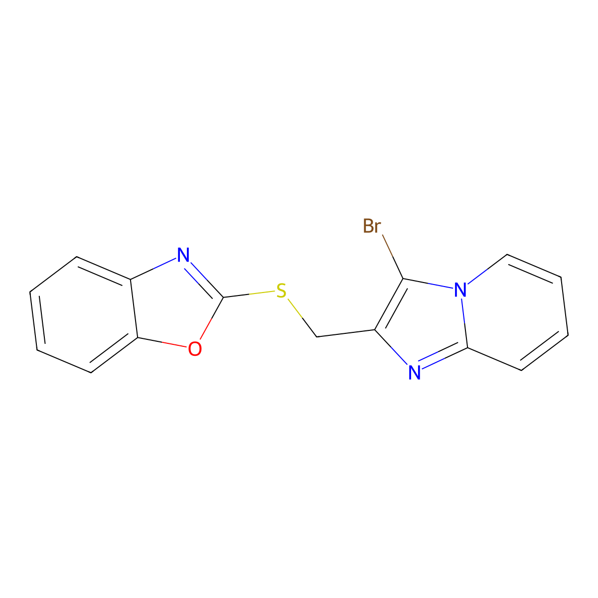 2-(((3-Bromoimidazo[1,2-a]pyridin-2-yl)methyl)thio)benzo[d]oxazole molecular structure, CAS 302935-71-3