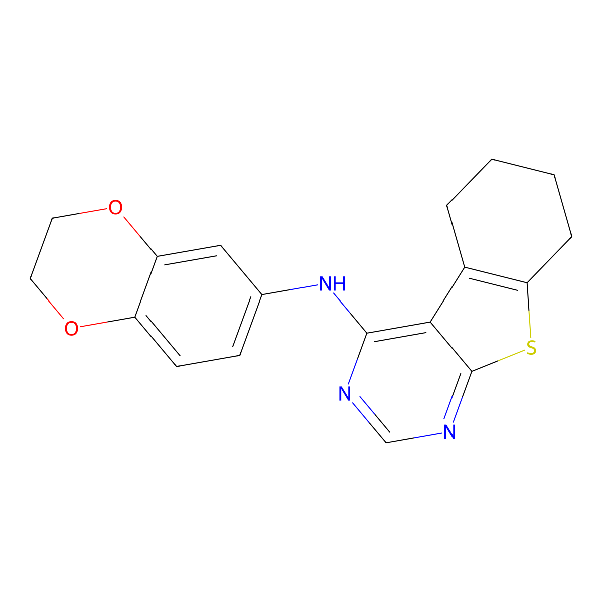 N-(2,3-dihydro-1,4-benzodioxin-6-yl)-5,6,7,8-tetrahydro-[1]benzothiolo[2,3-d]pyrimidin-4-amine molecular structure, CAS 302935-81-5
