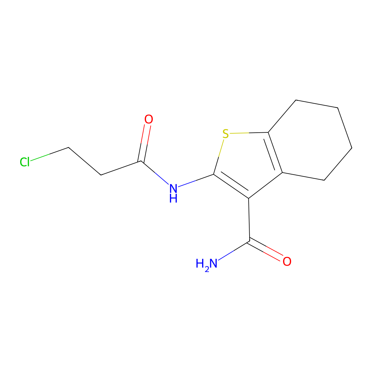 2-(3-Chloropropanamido)-4,5,6,7-tetrahydro-1-benzothiophene-3-carboxamide molecular structure, CAS 302936-04-5
