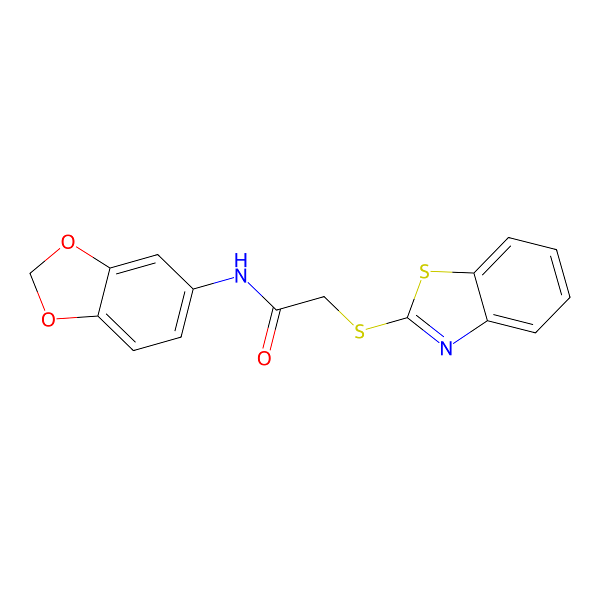 N-(1,3-benzodioxol-5-yl)-2-(1,3-benzothiazol-2-ylsulfanyl)acetamide molecular structure, CAS 302936-10-3
