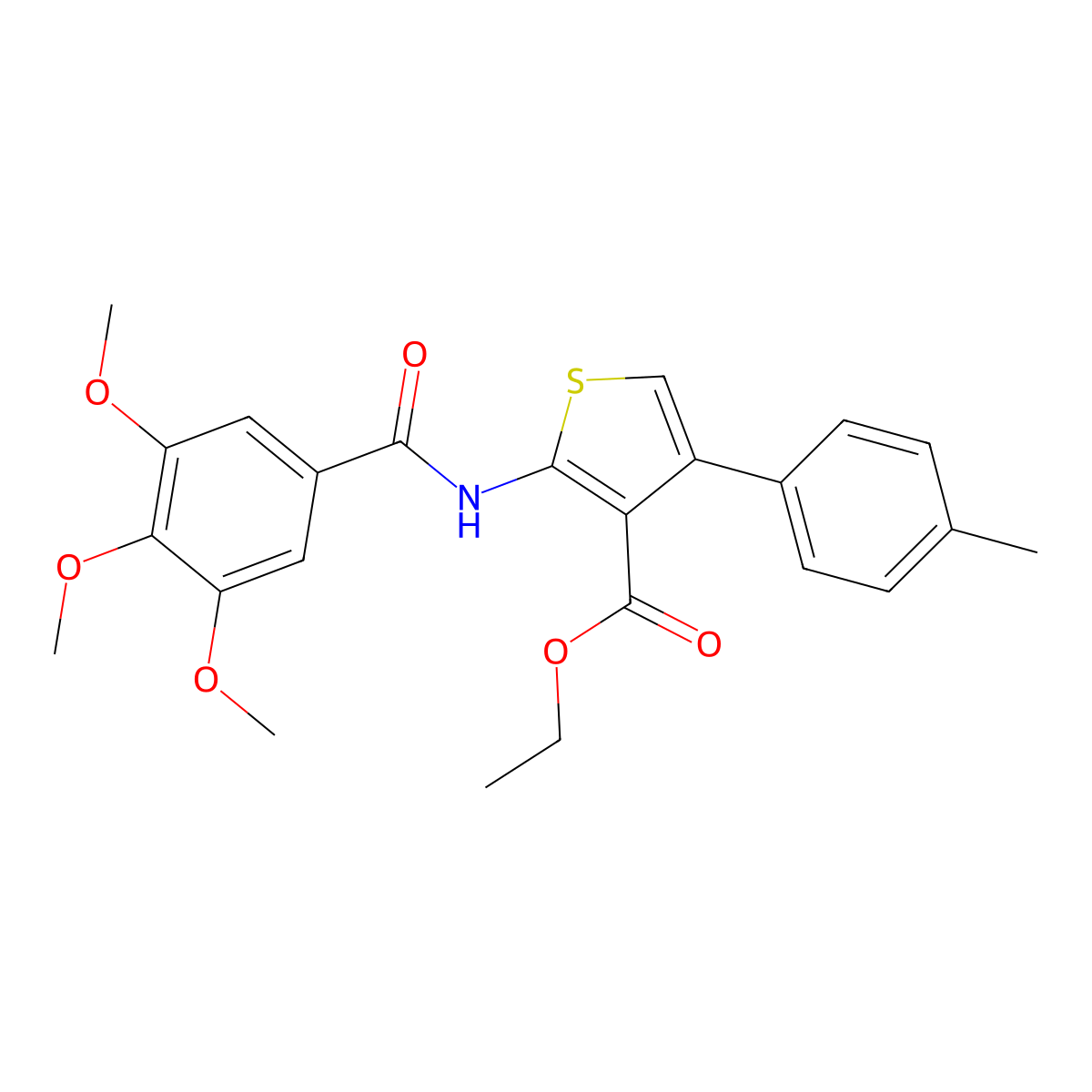 Ethyl 4-(4-methylphenyl)-2-[(3,4,5-trimethoxybenzoyl)amino]thiophene-3-carboxylate molecular structure, CAS 302936-18-1