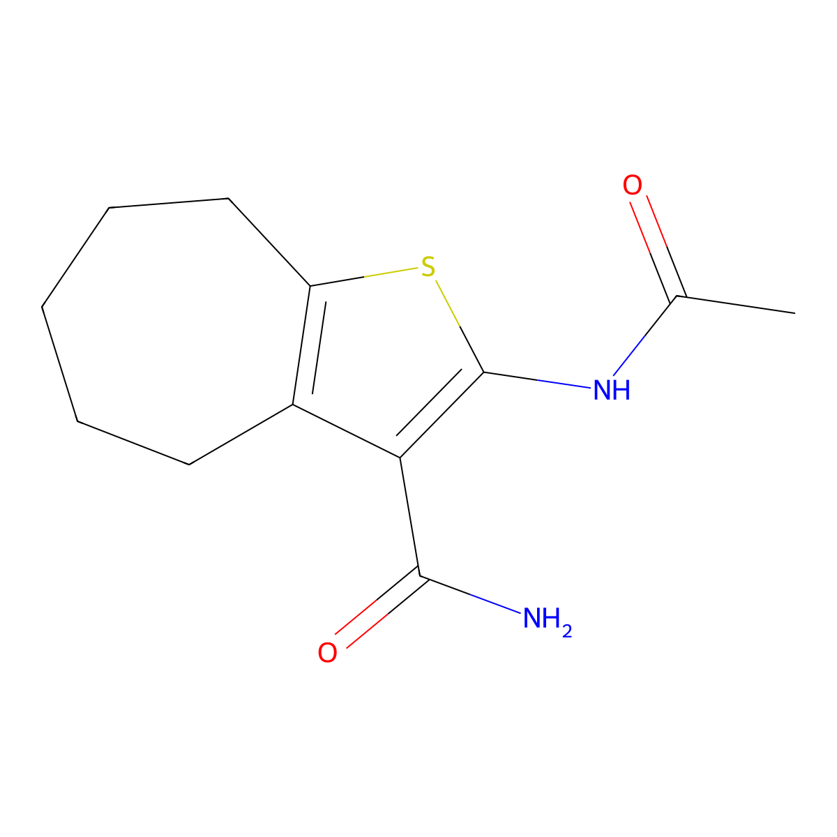 2-(acetylamino)-5,6,7,8-tetrahydro-4H-cyclohepta[b]thiophene-3-carboxamide molecular structure, CAS 302936-19-2