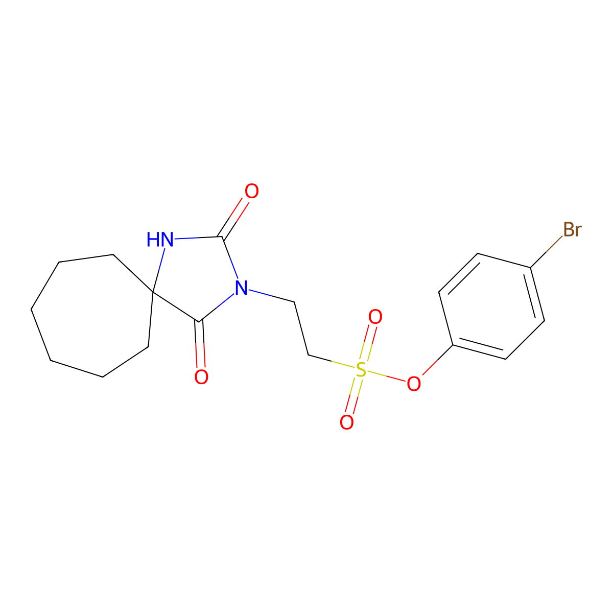4-Bromophenyl 2-(2,4-dioxo-1,3-diazaspiro[4.6]undecan-3-yl)ethanesulfonate molecular structure, CAS 302936-31-8