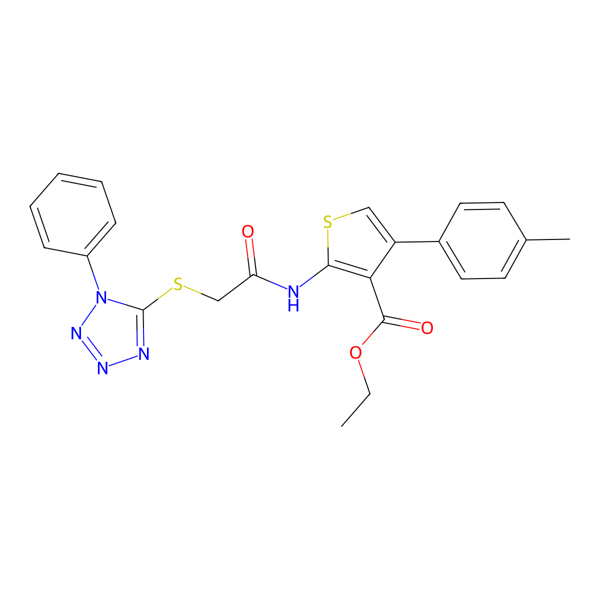 ethyl 4-(4-methylphenyl)-2-{2-[(1-phenyl-1H-1,2,3,4-tetrazol-5-yl)sulfanyl]acetamido}thiophene-3-carboxylate molecular structure, CAS 302936-33-0