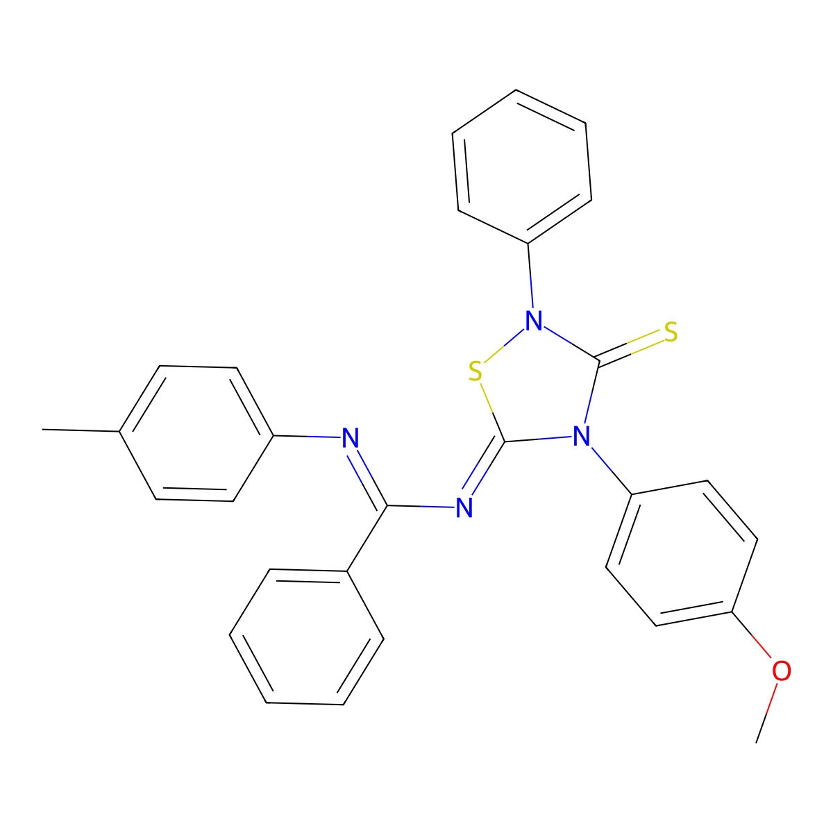 N-[(5Z)-4-(4-methoxyphenyl)-2-phenyl-3-thioxo-1,2,4-thiadiazolidin-5-ylidene]-N'-(4-methylphenyl)benzenecarboximidamide molecular structure, CAS 302936-70-5