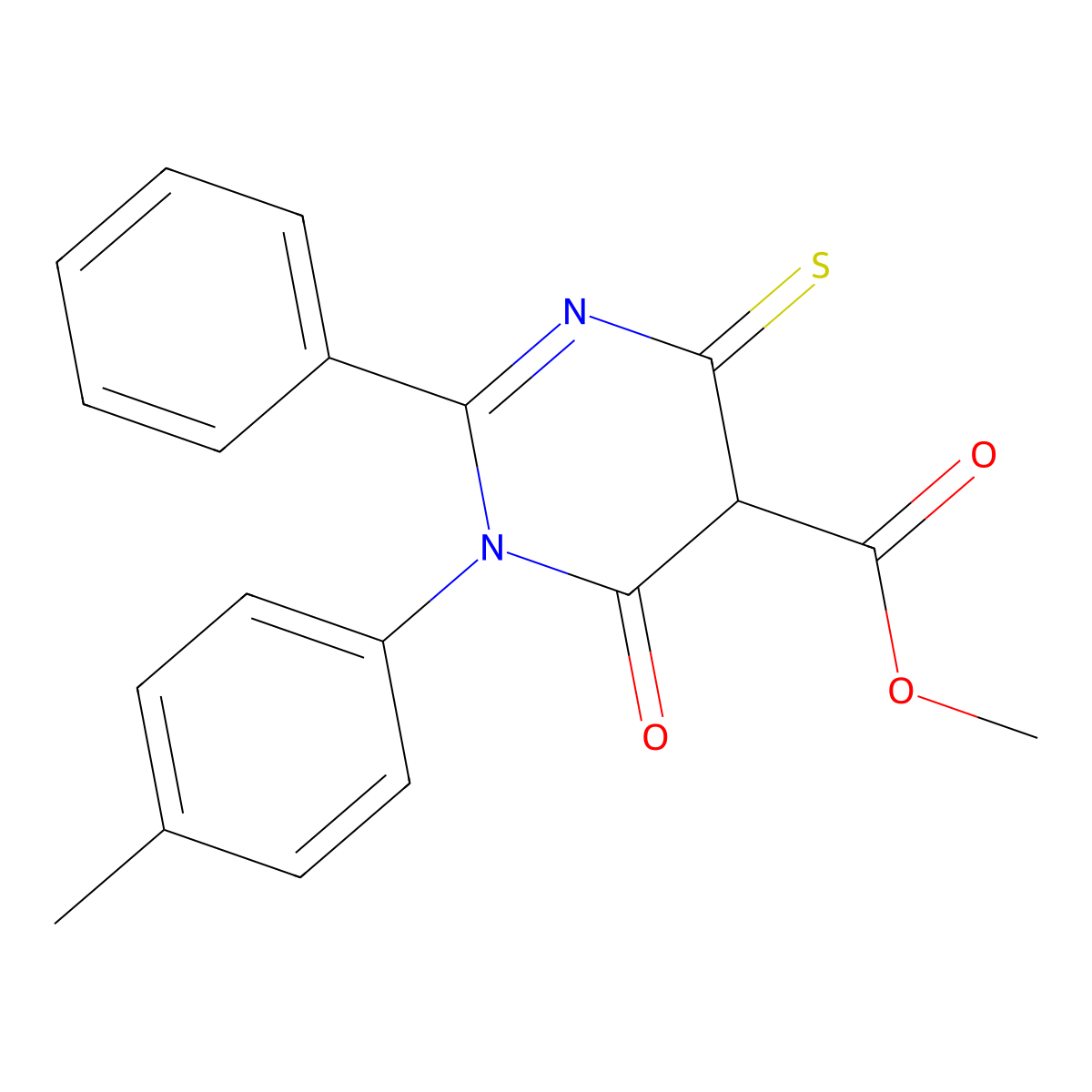 Methyl 1-(4-methylphenyl)-6-oxo-2-phenyl-4-sulfanylidenepyrimidine-5-carboxylate molecular structure, CAS 302936-83-0
